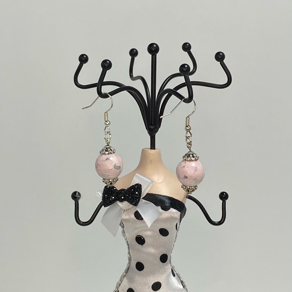 Unique Handmade Polymer Clay Pink & White Earrings - Picture 9 of 12